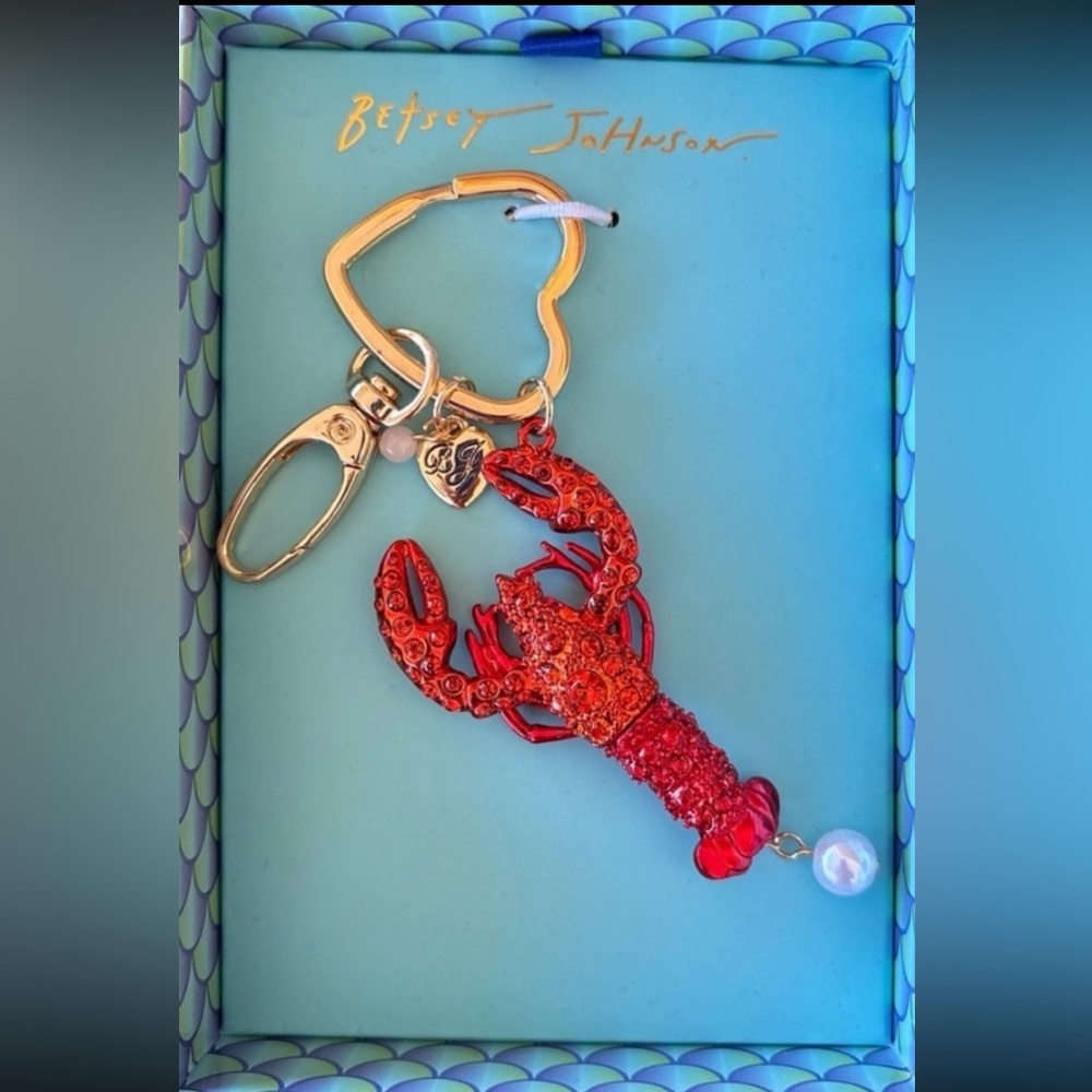 BETSEY JOHNSON Mermaid Life Crystal-Studded Shiny Red Lobster Bag Charm NEW NWT